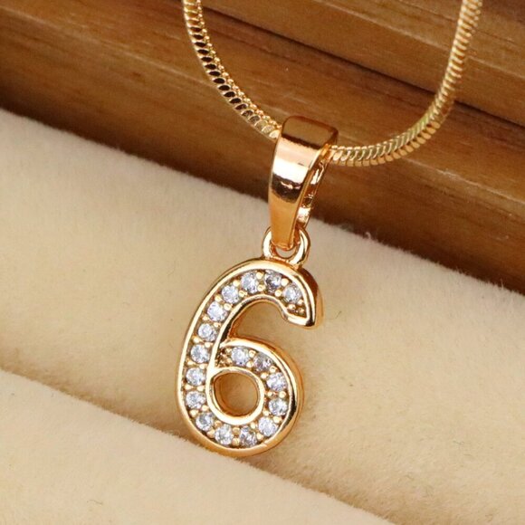 "Rose Gold Number 6 Pendant with Crystals – 18K Gold Plated Charm, XPPT1346 - Picture 1 of 13